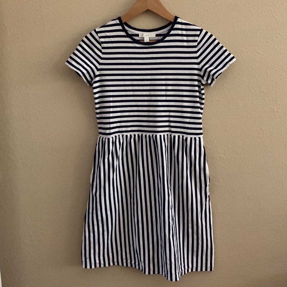 1901 Navy/White Stripe Dress with Pockets